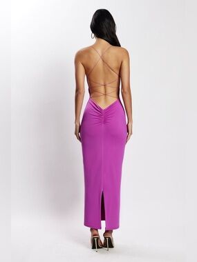 MESHKI women’s purple bodycon Sabine Backless Maxi Dress size x small